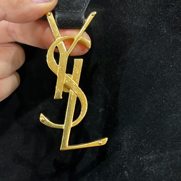 Auth. Saint Laurent Monogram YSL Cassandre Suede Tote Black & Gold - Picture 7 of 12